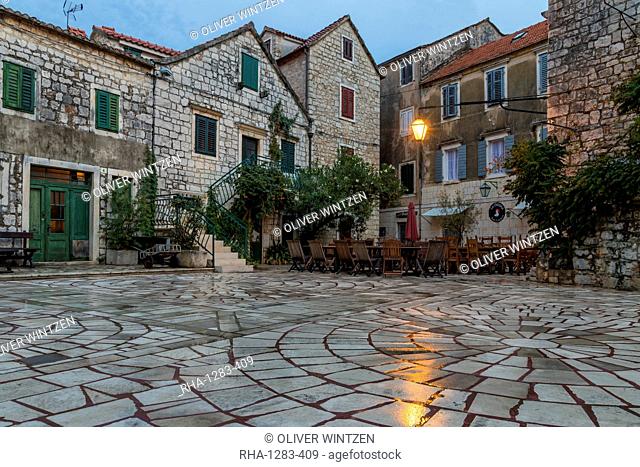 Small square in the old town of Stari Grad, Hvar Island, Croatia, Europe