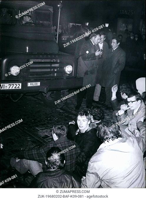 Feb. 02, 1968 - A street battle; broke out in Frankfurt on Monday, February 05, after a 'teach in' of students with the SDS chief ideologist Rudi Dutscake