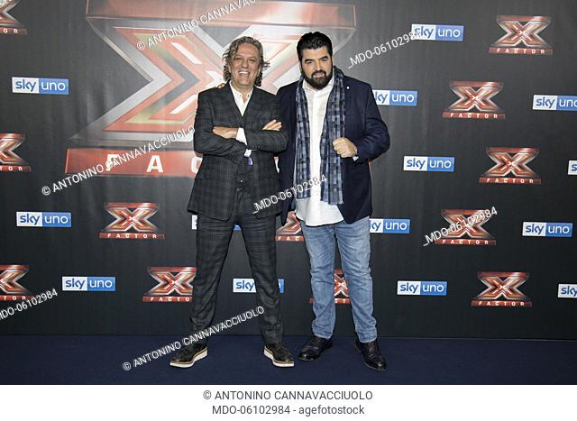 Italian chefs Giorgio Locatelli and Antoniono Cannavacciuolo attends at photocall of the final night of the talent show X-Factor 2018 at the Assago Forum