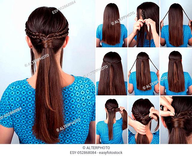 simple braid hairstyle tutorial. Plait hairstyle for long hair, Stock  Photo, Picture And Low Budget Royalty Free Image. Pic. ESY-053159286 |  agefotostock