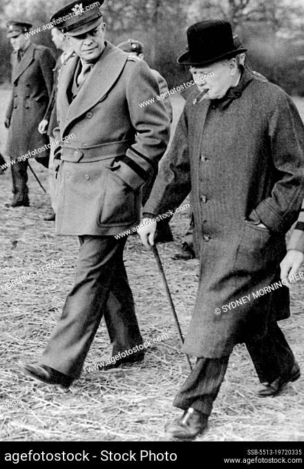 General Eisenhower and the British Prime Minister Sir Winston Churchill at army exercises in England be for ""D"" Day. June 5, 1944