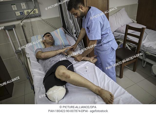 Palestinian cyclist Alaa Al-Daly, 21, who lost his leg by a bullet fired by Israeli troops during clashes along the borders between Israel and Gaza