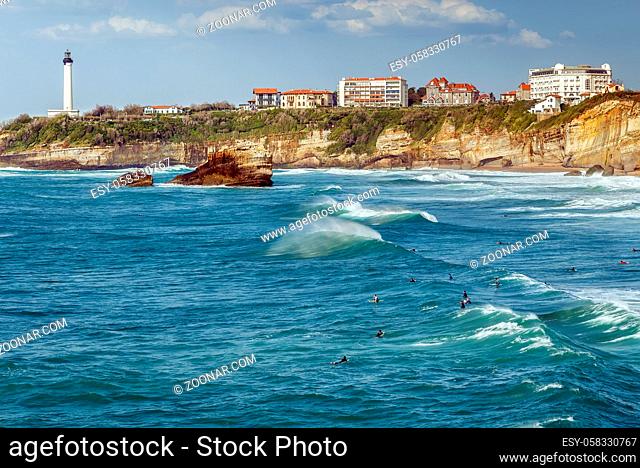 Waves on the Bay of Biscay in Biarritz, France