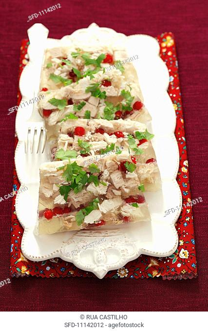 Turkey and cranberries in aspic