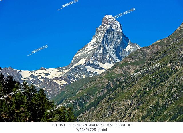 The Matterhorn seen from the Taschalp, Tasch, Taesch, Valais, Switzerland