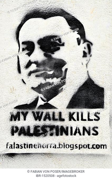 Graffiti, My wall kills Palestinians, Benjamin Netanyahu, on a wall in the historic town centre of Beirut, Lebanon, Middle East, Orient
