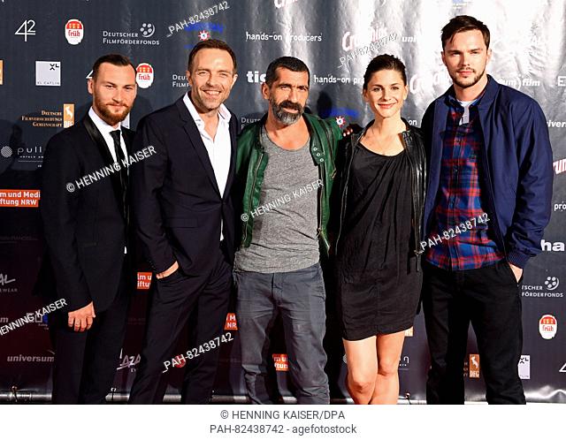 Actors Johnny Palmiero, Aleksandar Jovanovic, Erdal Yildiz, Christina Hecke und Nicholas Hoult (l-r) pictured at the premiere of the film Collide in Cologne