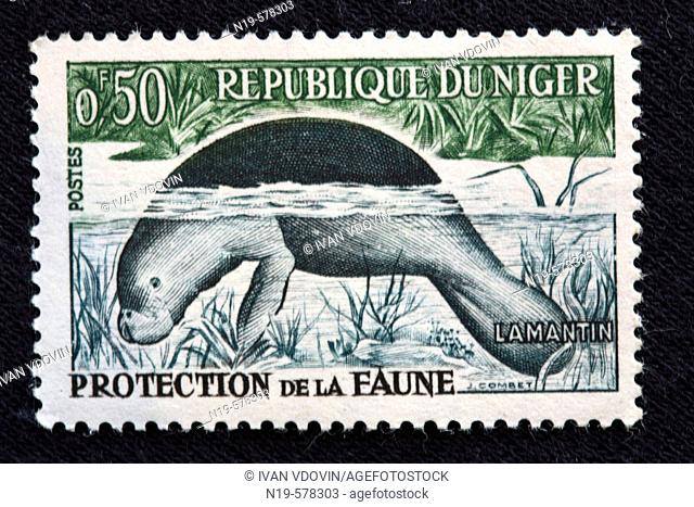 Lamantin, postage stamp, Republic Niger, 1970-s