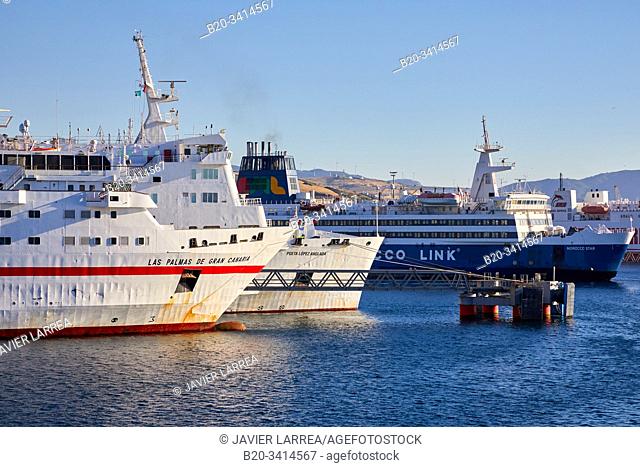 Ferry between Tangier Morocco and Algeciras Spain, Port of Tangier MED, Strait of Gibraltar, Tangier, Morocco, Africa