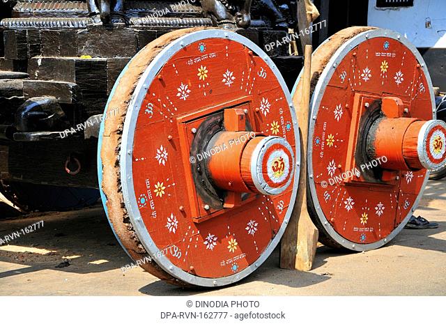 Wooden wheels of cart rath ; Karkala ; district Udupi ; Karnataka ; India 5-May-2009
