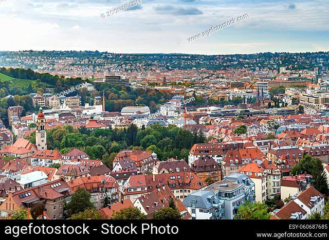 View of Stuttgart from Karlshohe hill, Germany
