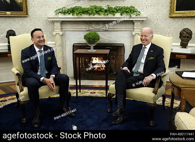 United States President Joe Biden meets with Irish Taoiseach Leo Varadkar in the Oval Office of the White House in Washington, DC on March 17, 2023