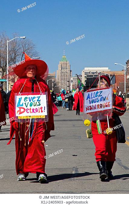 Detroit, Michigan -The Marche du Nain Rouge celebrates the coming of spring and banishes the Nain Rouge (Red Dwarf) from the city