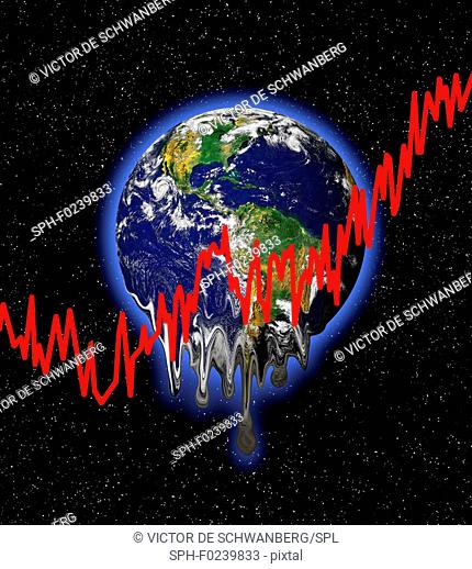 Planet earth with red graph lines, illustration