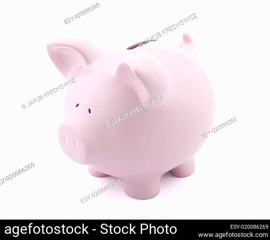 Pink piggy bank with clipping path