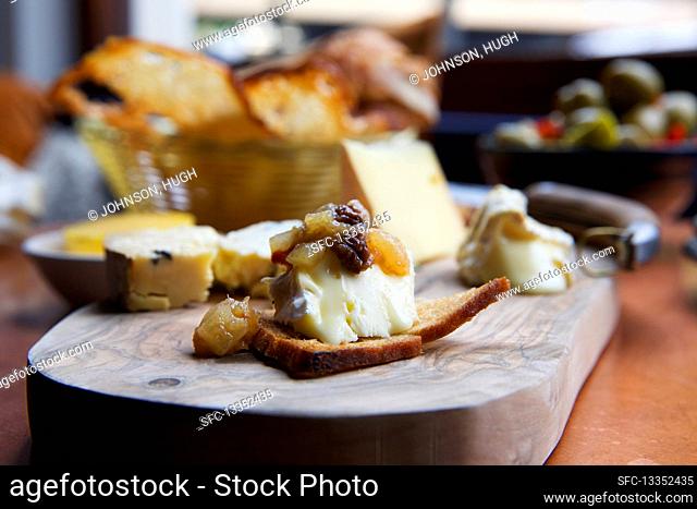 Cheese board with quince chutney