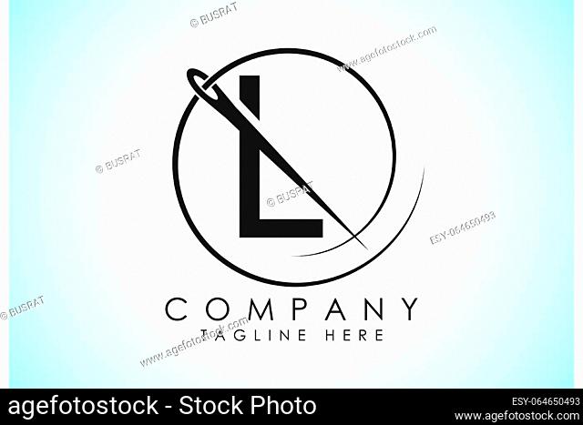 English alphabet L with sewing needle and thread Icon. Tailoring logo design concept