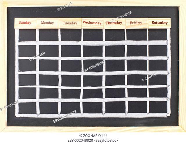 Monthly calendar with week words print
