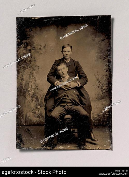 [Two Young Men, One Embracing the Other]. Artist: Unknown (American); Date: 1870s-80s; Medium: Tintype; Dimensions: Image: 8