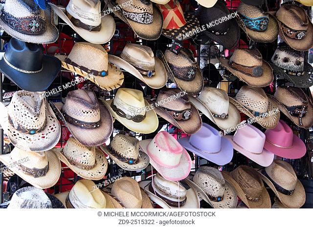 A rack of fancy cowboy hats at the California State Fair