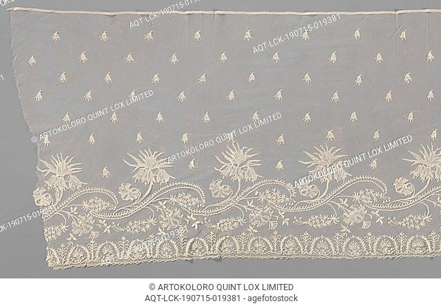 Strip application side with imperial crown and iris, Strip natural color application side: needle lace - Brussels gauze side - appliqué on machine tulle