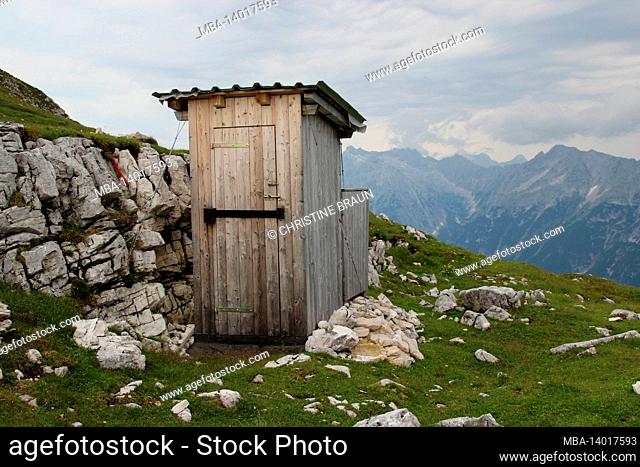 toilet house of the tyrolean hut at brunnstein, austria, tyrol, scharnitz, karwendel nature park