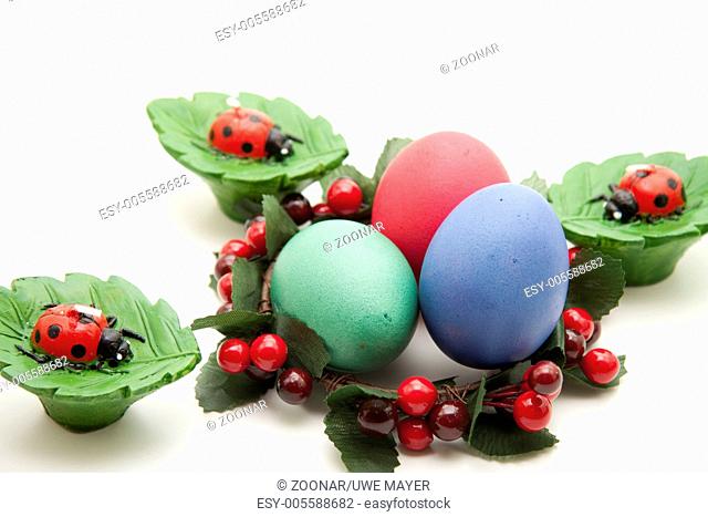 Easter eggs with ladybug