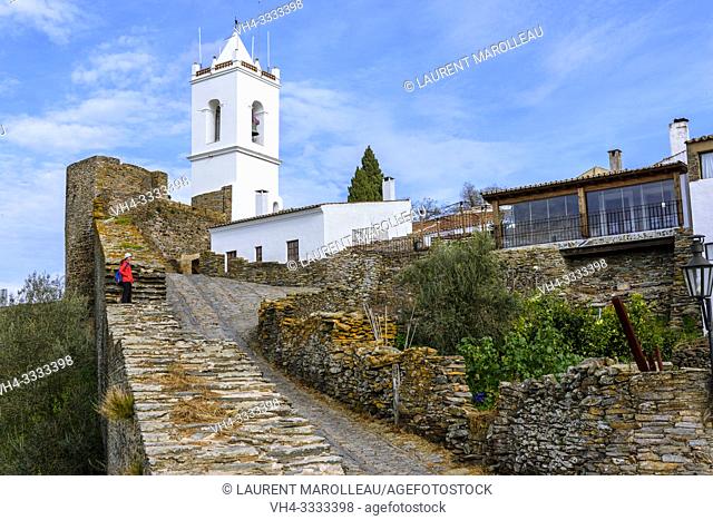The Bell Tower and walls of the medieval city of Monsaraz, Reguengos de Monsaraz Municipality, Evora District, Alentejo Region, Portugal, Europe