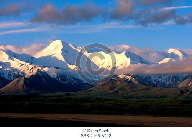 Usa, Alaska, Denali National Park, Wonder Lake Area, View Of Mt. Mather