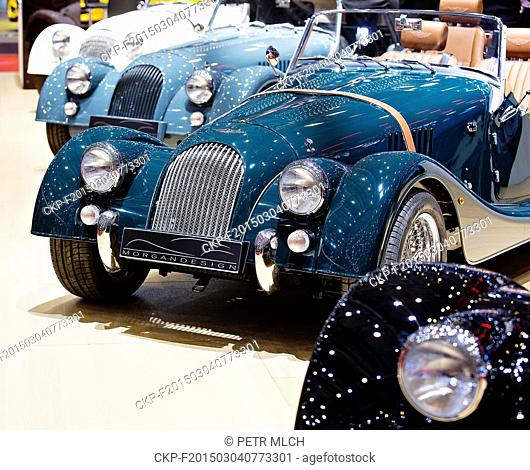 The Morgan automaker stand during the second day of International Geneva motorshow, Switzerland, on March 4, 2015. (CTK Photo/Petr Mlch)