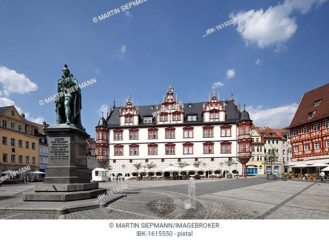 Prince Albert Memorial and City Hall on Marktplatz square, Coburg, Upper Franconia, Franconia, Bavaria, Germany, Europe