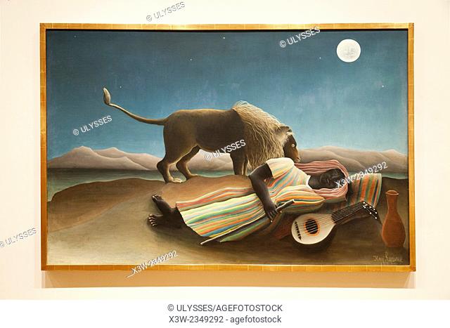The sleeping gypsy, 1897, painting by Henri Rousseau, MOMA, museum of modern art, New York, USA, America