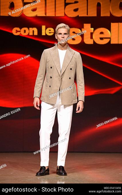 Italian-Serbian model and actor Alessandro Egger participate in the photocall of the transmission Ballando con le stelle at the Rai auditorium of the Foro...