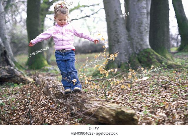 Forest, toddler, girls, balances, Log  Trip, garden, forest walk, child, 2-3 years, , playing, discovers, explores, environment, adventures, outside, concept