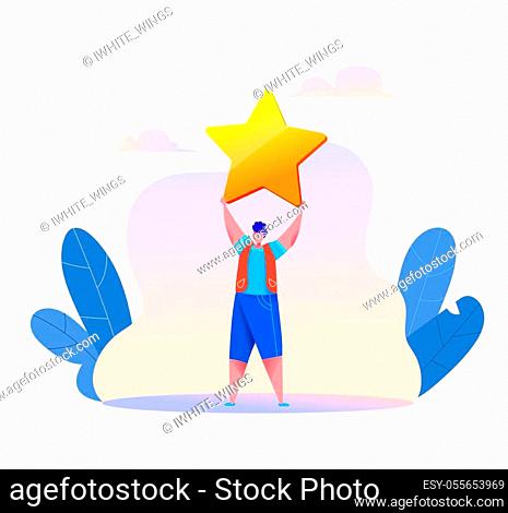 Cartoon man holding big golden star above head. Vector customer feedback  and customer satisfaction..., Stock Vector, Vector And Low Budget Royalty  Free Image. Pic. ESY-055653969 | agefotostock