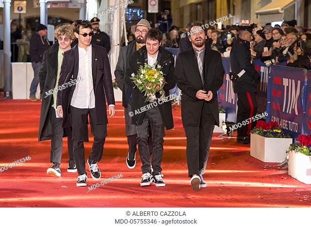 Italian band Lo Stato Sociale attend 68th Festival di Sanremo red carpet. Sanremo, February 5th 2018