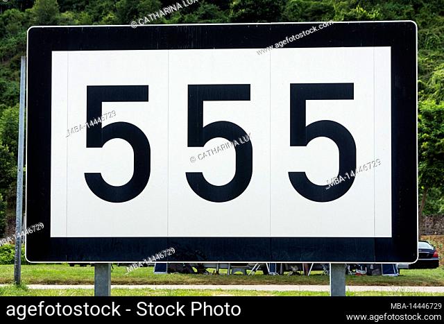 Germany, Rhineland-Palatinate, Loreley, Rhine kilometer 555, huge sign