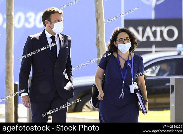 President of France Emmanuel Macron pictured at the arrivals' moment at the start of a head of states summit of the NATO (North Atlantic Treaty Organization)...