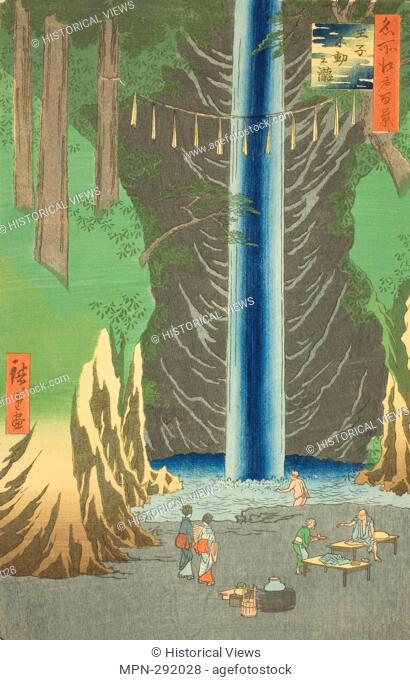 Author: Utagawa Hiroshige. Fudo Falls at Oji (Oji Fudo no taki), from the series 'One Hundred Famous Views of Edo (Meisho Edo hyakkei)' - 1857 - Utagawa...