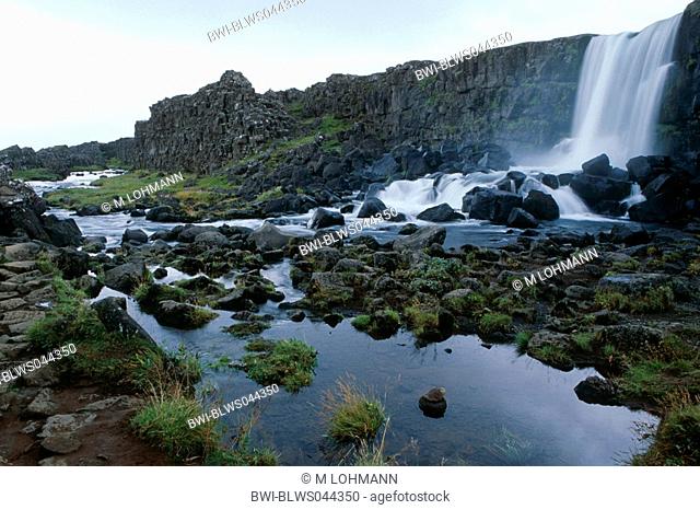waterfall at Almannagjß, Iceland, Pingvellir