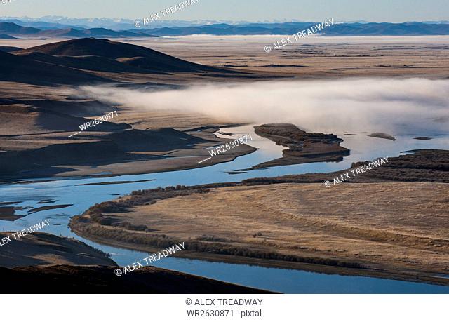 The Yellow River (Huang He) at 5464 kilometers, the second longest river in China, after the Yangtze, and the sixth-longest in the world, at sunrise