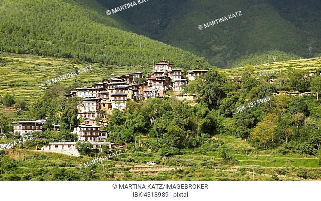 Rinchengang village with traditional houses, Wangdue Phodrang District, Bhutan