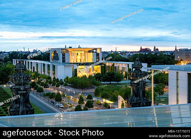 View of the Federal Chancellery from the roof terrace of the Reichstag building, Bundestag, Berlin, Germany