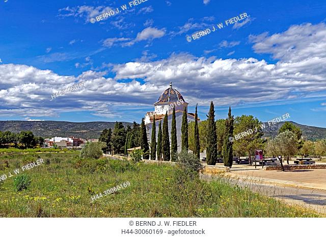 Spain, Valencia, Alcala De Xivert, Camino del Calvari, Ermita del Calvari, architecture, building, trees, historically, scenery, church, plants
