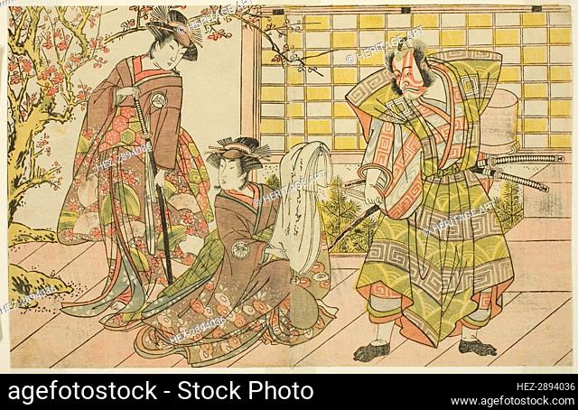 The Actors Ichikawa Danjuro V as Miura Kunitae (right), Segawa Kikunojo III as Yasukata.., c. 1782. Creator: Shunsho