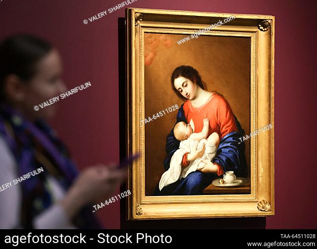 RUSSIA, MOSCOW - NOVEMBER 7, 2023: Madonna with Child (1658) by Spanish artist Francisco de Zurbaran is on display during a press preview of an exhibition...