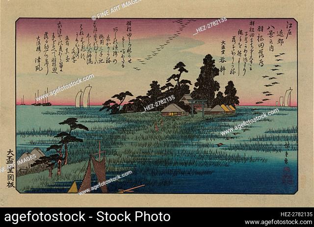 Descending geese at Haneda. From the series Eight views in the environs of Edo, 1838. Creator: Hiroshige, Utagawa (1797-1858)