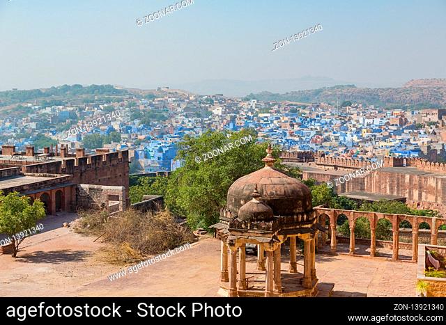 The blue city of Jodhpur as seen from the Mehrangarh Fort, Jodhpur, Rajasthan