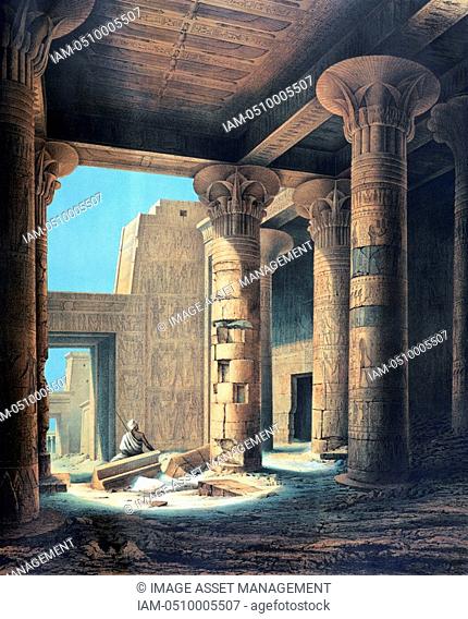 Interior of the Temple at Philae'. Lithograph after Karl Richard Lepsius 1810-1884 Prussian Egyptologist. Columns in the Temple of Isis
