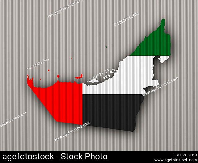 Karte und Fahne der Vereinigten Arabischen Emirate auf Wellblech - Map and flag of United Arab Emirates on corrugated iron